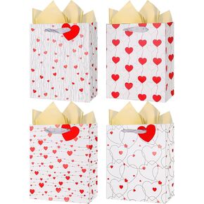 lilymelon 4 Pack 13" Large Gift Bags with Tissue Paper for Valentines Day/Birthday/Mother's day/Father's day and more (Heart) in Saudi Arabia