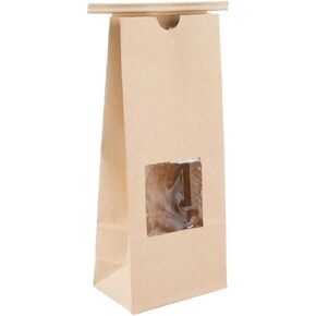 Kraft Tin Tie Poly-Lined Bags Coffee Bags Reclosable Tin Tie Bags with Window - 1Lb - 50 Pack