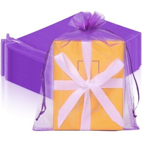 Hopttreely 100pcs Organza Gift Bags, 6x9inches Purple Large Mesh Gift Drawstring Bags for Christmas Wedding Shower Party Favors Jewelry Samples