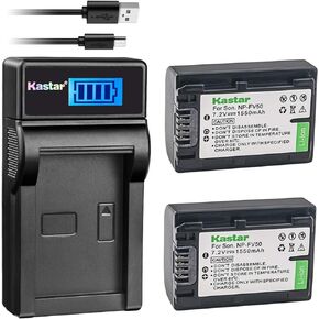 Kastar Battery (X2) & LCD USB Charger Replacement for Sony NP-FV50 NP-FV40 NP-FV30 CX220 CX230 CX290 CX330 CX380 CX430V CX900 PJ200 PJ230 PJ340 PJ380 PJ430V PJ540 PJ650V PV790V PJ810 TD30V AX100
