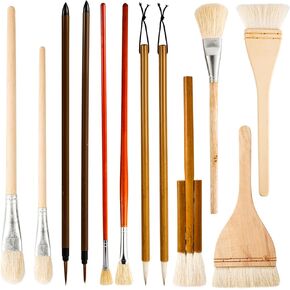 12pcs Ceramic Glaze Brush Set, Pottery Glaze Brushes Acrylic Watercolor Paint Brushes Glaze Fan Brushes for Pottery Art Paintbrush Sets for Drawing Artists Painting Students Kids Adults