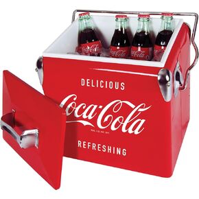 Coca-Cola Retro Style Ice Chest Cooler with Bottle Opener 13 L /14 Quart, Red and Silver, Vintage Style Ice Bucket for Camping, Beach, Picnic, RV, BBQs, Tailgating, Fishing