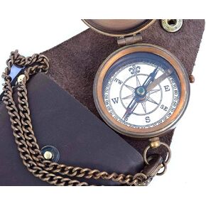 Engravable Compass Nautical Pocket Brass Compass with Leather Carry Case,Pirates Compass, Camping Compass, Gift Compass Rustic Vintage Home Decor Gifts