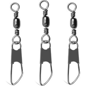 Barrel Fishing Swivel with Safety Snap -120pcs High Strength Barrel Snaps Swivel Fishing Tackle Line Connector Solid Rings(Black/Gold)