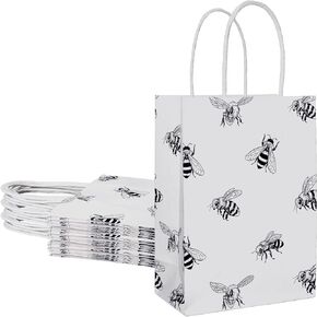 Whaline 20Pcs Bee Gift Bags with Handles Bee Theme Party Paper Bags Bee Kraft Paper Treat Bags Honey Bee Goodie Present Bags with Handle for Gift Wrapping Bumble Bee Themed Birthday Party Favor