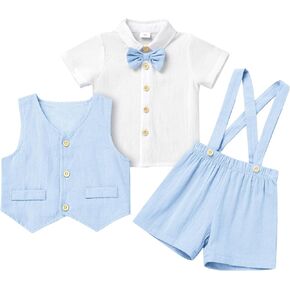 IMEKIS Toddler Baby Boy Baptism Christening Outfit Bowtie Dress Shirt Suspenders Shorts Vest Wedding Formal Suits