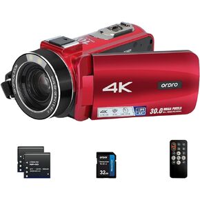 ORDRO 4K Video Camera Camcorder 10X Optical Zoom 30MP 24FPS Vlogging Camera 3.0" IPS Touch Screen Digital Camera with 32G SD Card