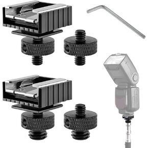Flash Hot Shoe Mount Adapter to 1/4 Thread Hole with 1/4" to 1/4" Male & 1/4" to 3/8" Male Tripod Screw Adapter and Hex-L Wrench for Flash Holder Bracket, Light Stand, Monopod, Ballhead