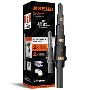 KSEIBI 575035 HSS Step Drill Bit 1/8-1/2 Inch, 3-Flat Shank Black Oxide for Metal, Wood, Plastic - 13 Steps Precision Drilling #1