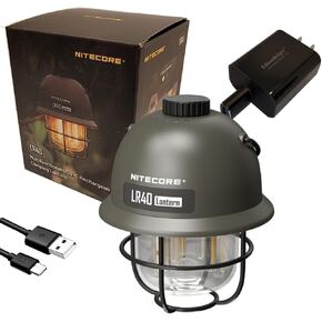 Nitecore LR40 Retro Style قابل لإعادة الشحن متعدد الأغراض LED فانوس تخييم (خارجي أخضر) مع حزمة محول الطاقة EdisonBright