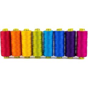 WonderFil Specialty Threads Spagetti, 3-Ply 100% Long Staple Double-Gassed Egyptian Cotton, Brights - Set of 8
