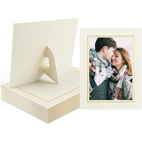 Golden State Art, 100 Pack, 5X7 Cardboard Photo Frame, Paper Picture Frame Cards with Easel for DIY, Graduations, Weddings, White with Silver Lining