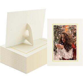 Golden State Art, 50 Pack, 4X6 Cardboard Photo Frame, Paper Picture Frame Cards with Easel for DIY, Graduations, Weddings, White with Gold Lining