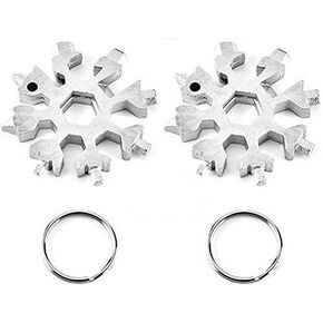 2 Pack 18-in-1 Stainless Steel Snowflake Multi-Tool,Portable Keychain screwdriver Bottle opener Tool for Military Enthusiasts,Outdoor EDC Tools,Christmas Gift (Silver)