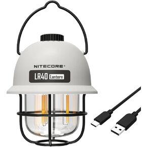 NITECORE LR40 Multifunct al Rechargeable Camping Lantern 100 Lumens w/Eco-Sensa USB C Charging Cable - White