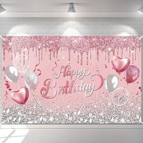 Avezano Rose Gold Birthday Backdrop Rose Pink and Sliver Glitter Balloons Banner Rose Gold Birthday Decorations for 16th 18th 21st 30th Women Girls Birthday Photoshoot Background 70.8 x 43.3 Inch