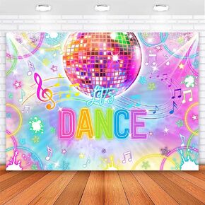 Avezano Disco Party Backdrop Let's Dance Neon Disco Party Decorations Colorful Musical Party Background Photo Booth Props, 7x5ft
