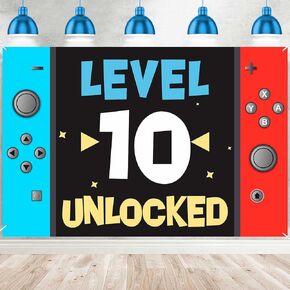 Level 7th Unlocked Happy 7th Birthday Level Up Banner Backdrop Background Photo Booth Props Video Game Youth Theme Decor for Boys Girls 7th Birthday Party Baby Shower Favors Supplies Decorations