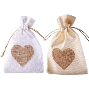 Burlap Bags, 40 Packs 6"x8" Drawstring Heart Burlap Gift Bag Candy Pouches Linen Pockets for Valentine's Day Wedding Easter Christmas Halloween Thanksgivings New Year