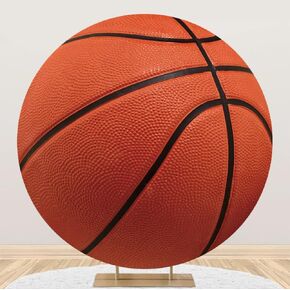 DORCEV Diameter 7.5ft Brown Basketball Photo Round Backdrop Cover Physical Exercise for Kids Boys Man Birthday Party Circle Photography Background Newborn Gender Reveal Party Sports Theme Backdrop