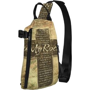 Christian Religious Bible Verse The Lord is My Rock Pattern Sling Backpack Rope Crossbody Shoulder Bag for Men Women Travel Hiking Outdoor Daypack