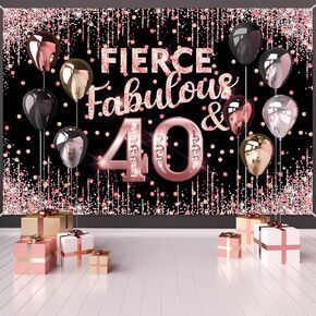 Happy 40th Birthday Backdrop Banner Fierce Fabulous and 40 Decorations for Women 40 Years Old Bday Background Rose Gold Pink Photography Party Decor Sign Supplies