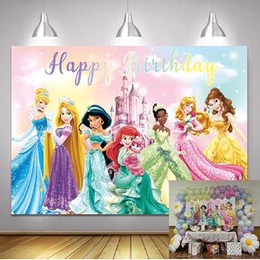 Princess Party Photography Backdrop Princess Happy Birthday Party Photography Backdrop Girls Baby Shower Cake Table Decoration Background (5x3ft)