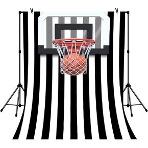 5x7ft Black and White Stripe Backdrop for Sports Basketball Theme Birthday Party Ideas Decortion Video Studio Photo Booth Prop LYLS926