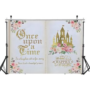WOLADA 7x5FT Once Upon a Time Backdrop Fairy Tale Books Backdrop Princess Castle Birthday Backdrop Golden Castle Backdrop Flower Girl Birthday Backdrop Wedding Baby Shower Birthday Party Banner 12615