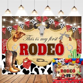 This is My First Rodeo Backdrop Western Cowboy Wood Boot Hat Cow Print Birthday Background My Wild West Boys 1st Birthday Party Decorations Photo Booth Props 7x5FT