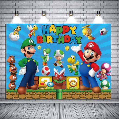 8x6ft Cartoon Coin Video Game Happy Birthday Theme Photography Backdrops Children Boys Birthday Party Decor Supplies Cake Table Decor Kids Shoot Photo Backgrounds Props in Kuwait