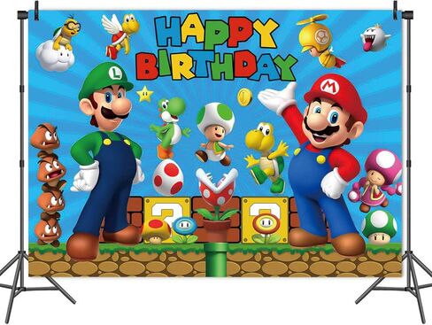 8x6ft Cartoon Coin Video Game Happy Birthday Theme Photography Backdrops Children Boys Birthday Party Decor Supplies Cake Table Decor Kids Shoot Photo Backgrounds Props in Kuwait