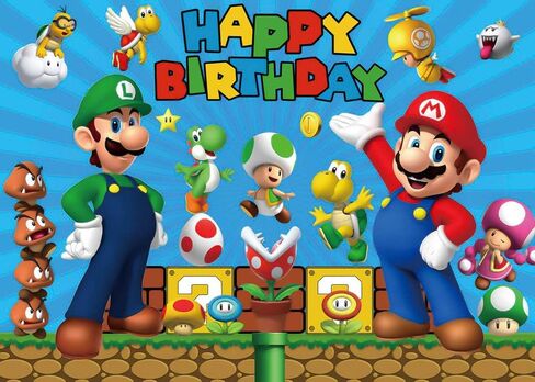 8x6ft Cartoon Coin Video Game Happy Birthday Theme Photography Backdrops Children Boys Birthday Party Decor Supplies Cake Table Decor Kids Shoot Photo Backgrounds Props in Kuwait