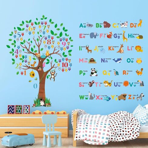 DECOWALL BS-113 Number Tree Alphabet Wall Stickers Kids Decals Nursery Bedroom Peel and Stick Removable Animal Living ABC Classroom in Saudi Arabia