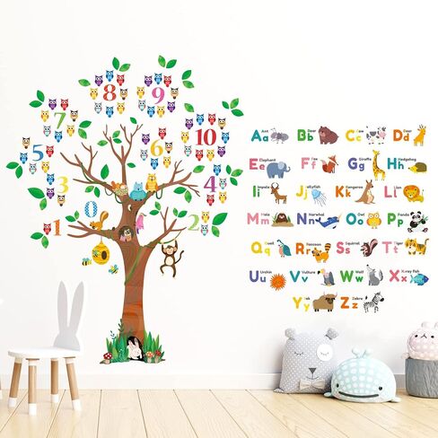DECOWALL BS-113 Number Tree Alphabet Wall Stickers Kids Decals Nursery Bedroom Peel and Stick Removable Animal Living ABC Classroom in Saudi Arabia