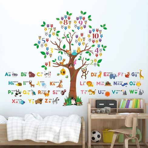 DECOWALL BS-113 Number Tree Alphabet Wall Stickers Kids Decals Nursery Bedroom Peel and Stick Removable Animal Living ABC Classroom in Saudi Arabia