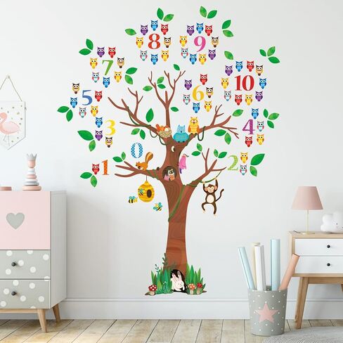 DECOWALL BS-113 Number Tree Alphabet Wall Stickers Kids Decals Nursery Bedroom Peel and Stick Removable Animal Living ABC Classroom in Saudi Arabia