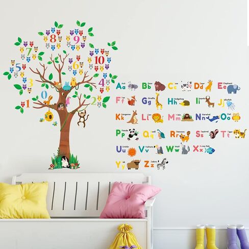 DECOWALL BS-113 Number Tree Alphabet Wall Stickers Kids Decals Nursery Bedroom Peel and Stick Removable Animal Living ABC Classroom in Saudi Arabia