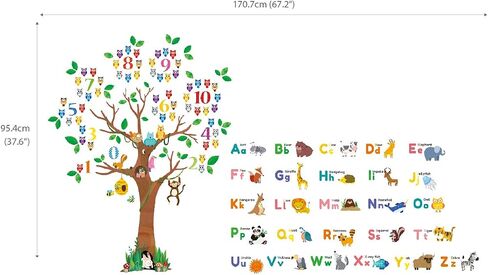 DECOWALL BS-113 Number Tree Alphabet Wall Stickers Kids Decals Nursery Bedroom Peel and Stick Removable Animal Living ABC Classroom in Saudi Arabia