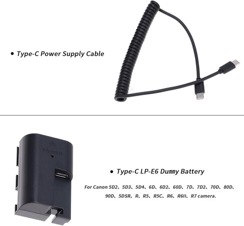 كابل طاقة Foto4easy USB C إلى محول بطارية الدمية LP-E6 لكاميرا Canon 5D2 5D3 5D4 6D 6D2 60D 7D 7D2 70D 80D 90D 5DSR R R5 R5C R6 R6II R7 (طول قابل للتوسيع: 13.7 ~ 39 بوصة) in Kuwait