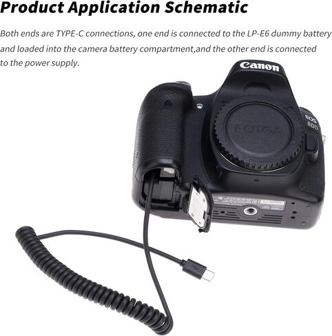 كابل طاقة Foto4easy USB C إلى محول بطارية الدمية LP-E6 لكاميرا Canon 5D2 5D3 5D4 6D 6D2 60D 7D 7D2 70D 80D 90D 5DSR R R5 R5C R6 R6II R7 (طول قابل للتوسيع: 13.7 ~ 39 بوصة) in Kuwait