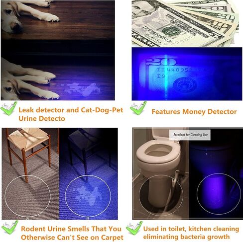 مصباح يدوي للأشعة فوق البنفسجية BlackLight، DULEX 395 - 410nm UV Led Blacklight Flashlight ومجموعة شاحن بطاريات قابلة لإعادة الشحن للاستخدام المهني / التجاري in Saudi Arabia