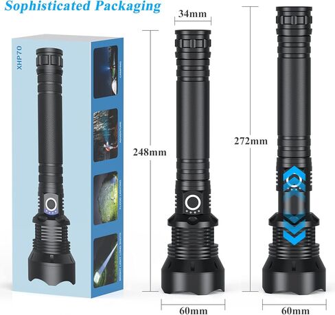 مصباح يدوي Alifa عالي اللومن قابل لإعادة الشحن، مصابيح LED 990000 لومن، مصباح يدوي مقاوم للماء XHP70.9 فائق السطوع، 3 أوضاع إضاءة، مصباح يدوي قابل للتكبير للطوارئ في الهواء الطلق in Kuwait