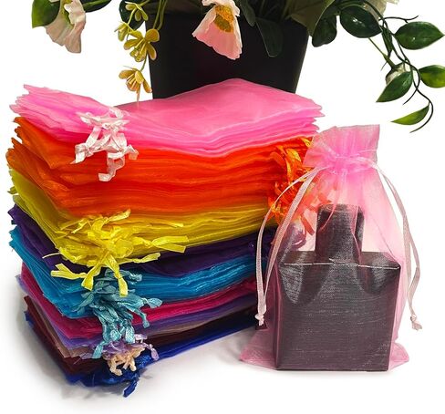 SIAGCRAW 100PCS Mixed Color Organza Bags, 4x6 inches Small Mesh Bag Drawstring, Little Gift Bags for Candy Jewelry Party Wedding Favor Small Presents in Kuwait