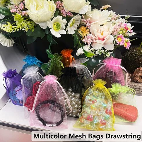SIAGCRAW 100PCS Mixed Color Organza Bags, 4x6 inches Small Mesh Bag Drawstring, Little Gift Bags for Candy Jewelry Party Wedding Favor Small Presents in Kuwait