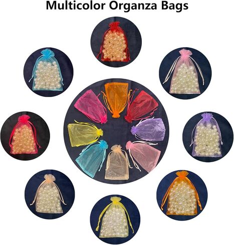 SIAGCRAW 100PCS Mixed Color Organza Bags, 4x6 inches Small Mesh Bag Drawstring, Little Gift Bags for Candy Jewelry Party Wedding Favor Small Presents in Kuwait