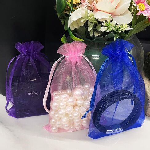 SIAGCRAW 100PCS Mixed Color Organza Bags, 4x6 inches Small Mesh Bag Drawstring, Little Gift Bags for Candy Jewelry Party Wedding Favor Small Presents in Kuwait