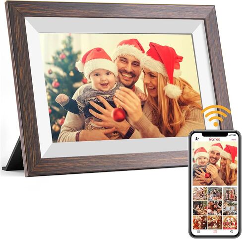 إطار صورة رقمي Frameo مقاس 10.1 بوصة، إطار صور ذكي WiFi، إطارات صور رقمية إلكترونية يتم تحميلها من الهاتف 1280x800 HD IPS شاشة تعمل باللمس، تدوير تلقائي/عرض شرائح/قابل للتركيب على الحائط/مشاركة مقاطع الفيديو عبر التطبيق in Kuwait