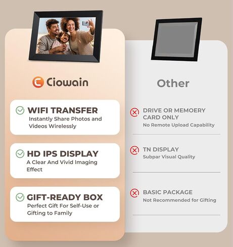إطار صورة رقمي Frameo مقاس 10.1 بوصة، إطار صور ذكي WiFi، إطارات صور رقمية إلكترونية يتم تحميلها من الهاتف 1280x800 HD IPS شاشة تعمل باللمس، تدوير تلقائي/عرض شرائح/قابل للتركيب على الحائط/مشاركة مقاطع الفيديو عبر التطبيق in Kuwait