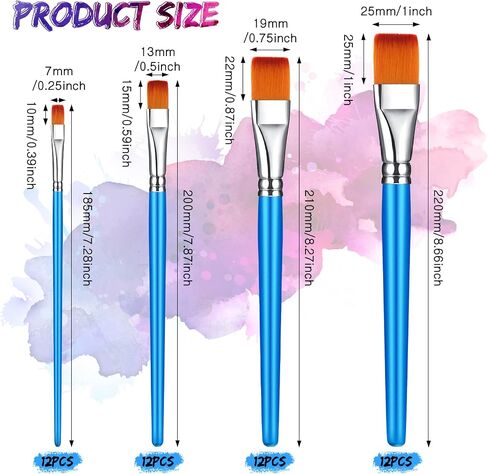 Sherr 48 Pcs Paint Brush Set Bulk Acrylic Brush Wood Paint for Detail Art Crafts Kids Artist Adult Watercolor Oil Face Body(1, 0.75, 0.5, 0.25 Inch,Flat Style) in Saudi Arabia